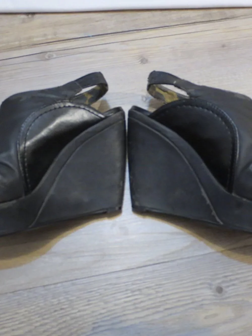 Nicole Miller Vintage Shoes Black Platform Sling Back Peep Toe Wedge Heel - 7.5